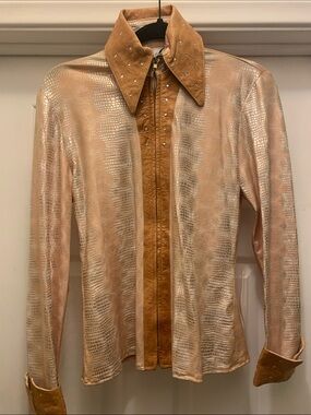TLC Metallic Rose Gold and Tan Leather Jacket